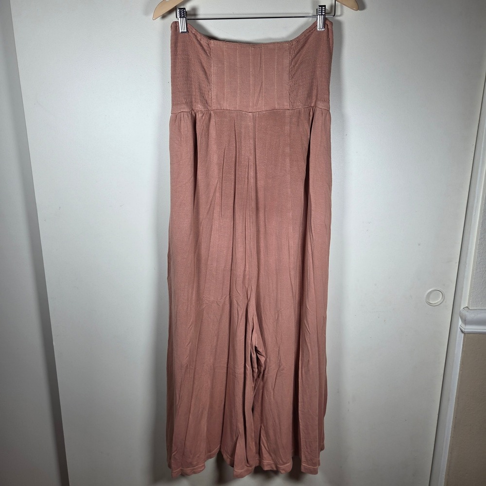 FP Movement Jumpsuit Womens Large Pink Smocked Wide Leg Boho Harem Loungewear